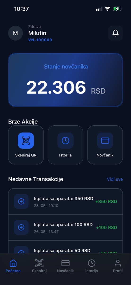 Početni ekran aplikacije